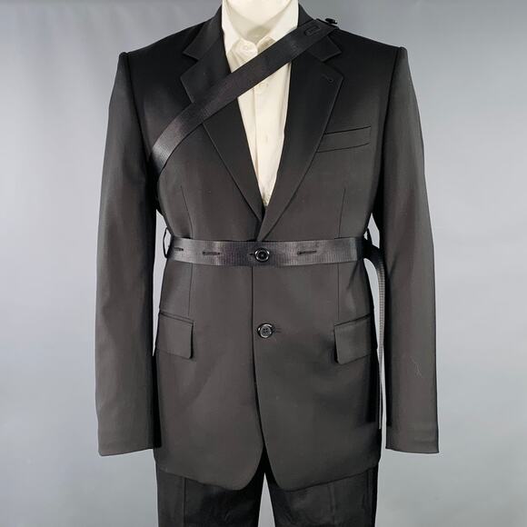 HELMUT LANG SS24 Size 42 Black Wool Notch Lapel Seatbelt Suit - Picture 1 of 13